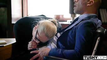 Deepthroating from a seductive business lady