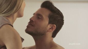 Beautiful sex on a big bed with a beautiful blonde