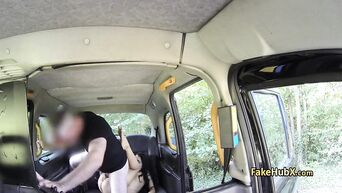 A taxi driver in the car engaged in oral and vaginal sex with a chic brunette