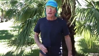 Hot sex with old man on the nature