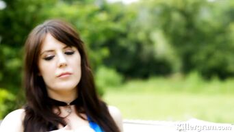 The guy fucks the hairy pussy Samantha Bentley in the park