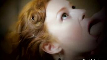 Red-haired milf does blowjob without the help of hands