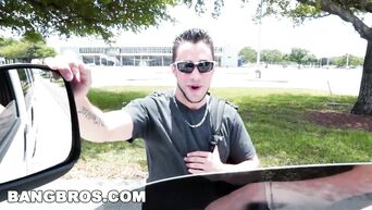 Young pornstar Belle Knox fucks with a stranger in the back seat of a car