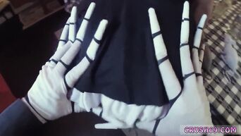 Deep blowjob from a sexy girl in a black mask