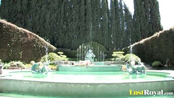 Summer gangbang by the pool with two beauties