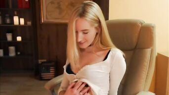 Sexy teen blonde having fun alone