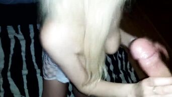 Blonde in glasses can suck cock