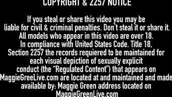 Maggie Green licks her nipples and becomes wet