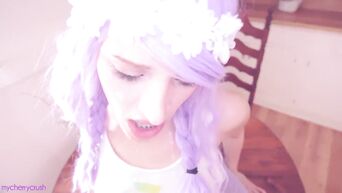 Sex in kitchen with purple hair beauty
