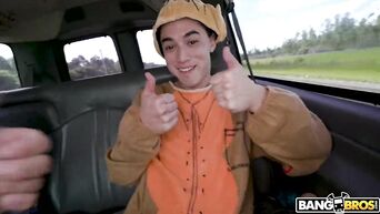Young students have great sex in convenient van