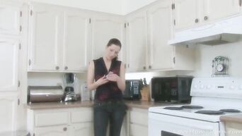 Housewife fucks blonde man in kitchen