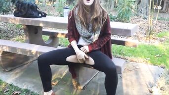 Squirting masturbation in public park