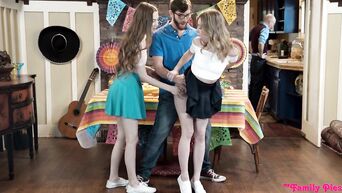 Youth group sex with Anya Olsen & Samantha Hayes, while parents in kitchen