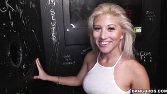 Busty blonde Cristi Ann fucked through wall holes