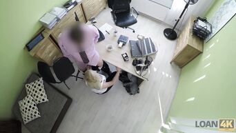 Blonde gets fucked on desk to get job