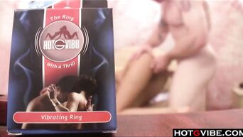 Couple having sex with new sex toy
