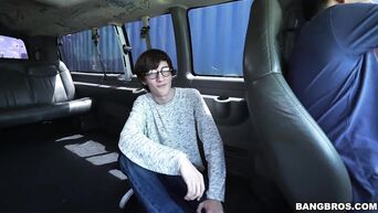 Virgin fucks hot brunette in minibus