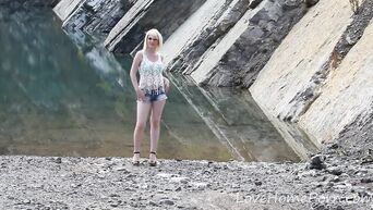 Outdoor striptease from rural slut
