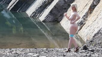 Outdoor striptease from rural slut