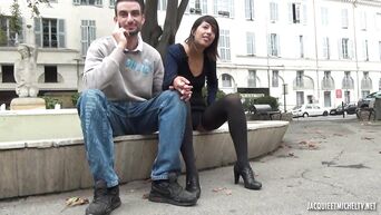 Crowd of european guys fuck hot brunette