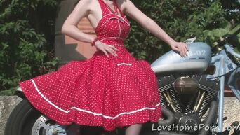 Public striptease from German blonde with big breast