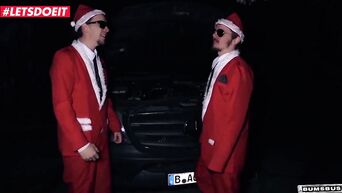 Snow Maiden with small tits and beautiful tattoos fucks random men