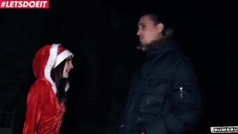 Snow Maiden with small tits and beautiful tattoos fucks random men