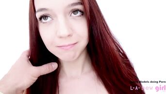 Redhead shy sucks fat dick on American casting