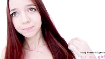 Redhead shy sucks fat dick on American casting