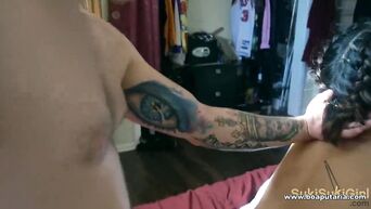 White guy fucks Asian at home