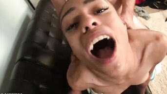 Skinny mulatto gets fat white dick