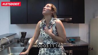 Latin housewife fucking husband in kitchen for webcam broadcast