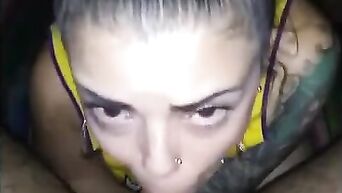 Female drug addict smokes marijuana and sucks penis