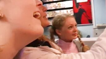 Three Russian schoolgirls fuck seller from sex shop
