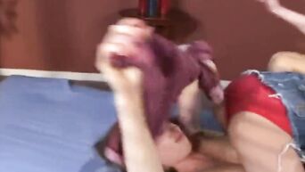 Lesbian catfight with heel in pussy