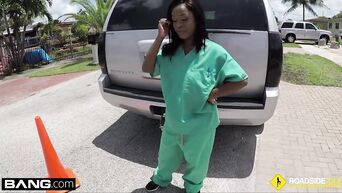 Black woman mechanic fucking client in car