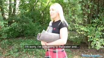 Amber Deen fucks in woods for money