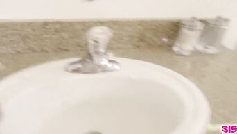 Sydney Cole cums with brother in bathroom