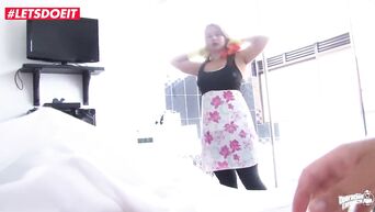 BBW maid worships customer