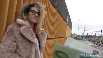 Public Agent Spanish shaven pussy fucked outdoors in public