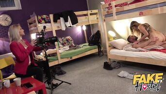 Fake Hostel Italian girl with huge tits makes a sex tape threesome
