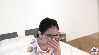 Cute Teen In Glasses Sucks Like A Slut