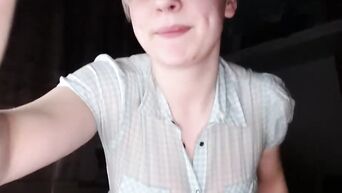 Blonde with gigantic tits posing to the webcam