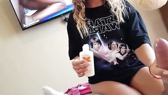 My girlfriend caught me watching porn and gets all my cum