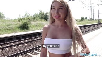 Public Agent train station outdoors sex with hot woman