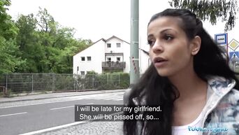 Public Agent sexy brunette Sandra Soul fucked in public