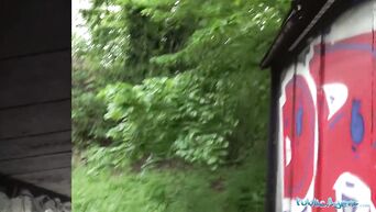 Public Agent sexy brunette Sandra Soul fucked in public