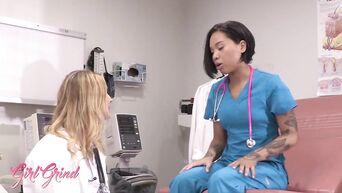 GirlGrind - Ebony nurse Honey Gold worships Dr Kleio Valentien's pussy