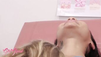 GirlGrind - Ebony nurse Honey Gold worships Dr Kleio Valentien's pussy