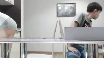 Bored of that puzzle game and she gives him a blowjob under the table